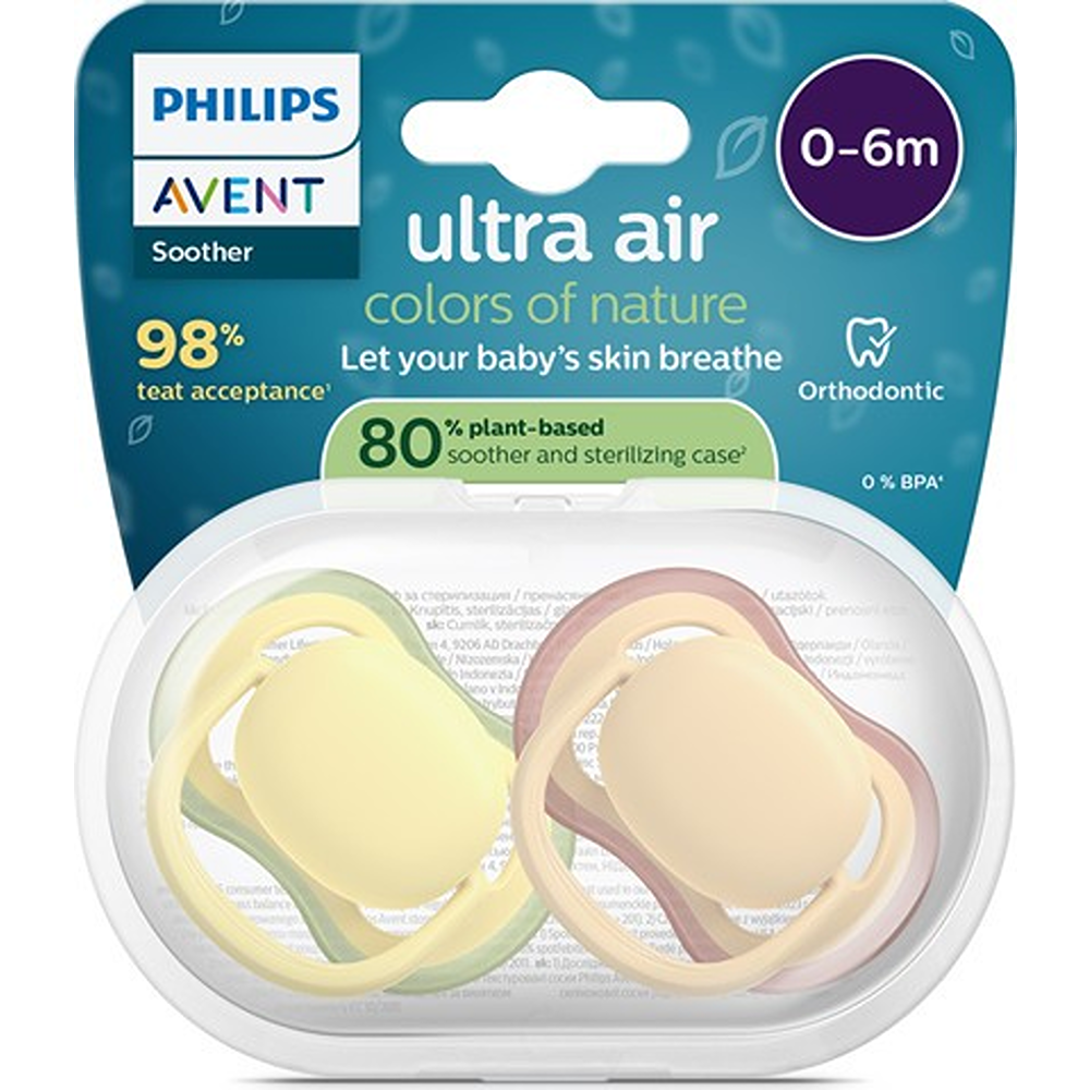 Philips Avent Ultra Air Colors of Nature  Succhietti Ortodontici 0-6 Mesi 2 Pezzi