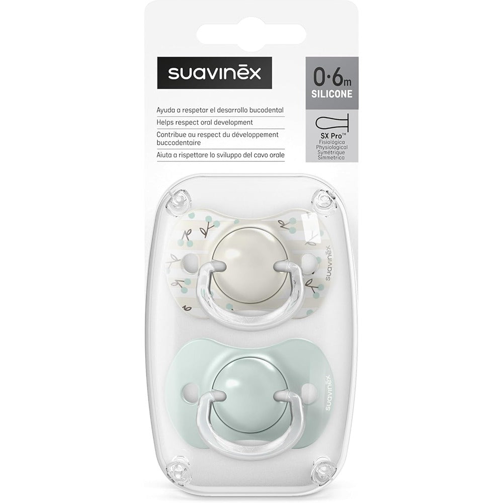 Suavinex Birdies Succhietti Tettina Simmetrica In Silicone Sx Pro Verde 0-6 Mesi