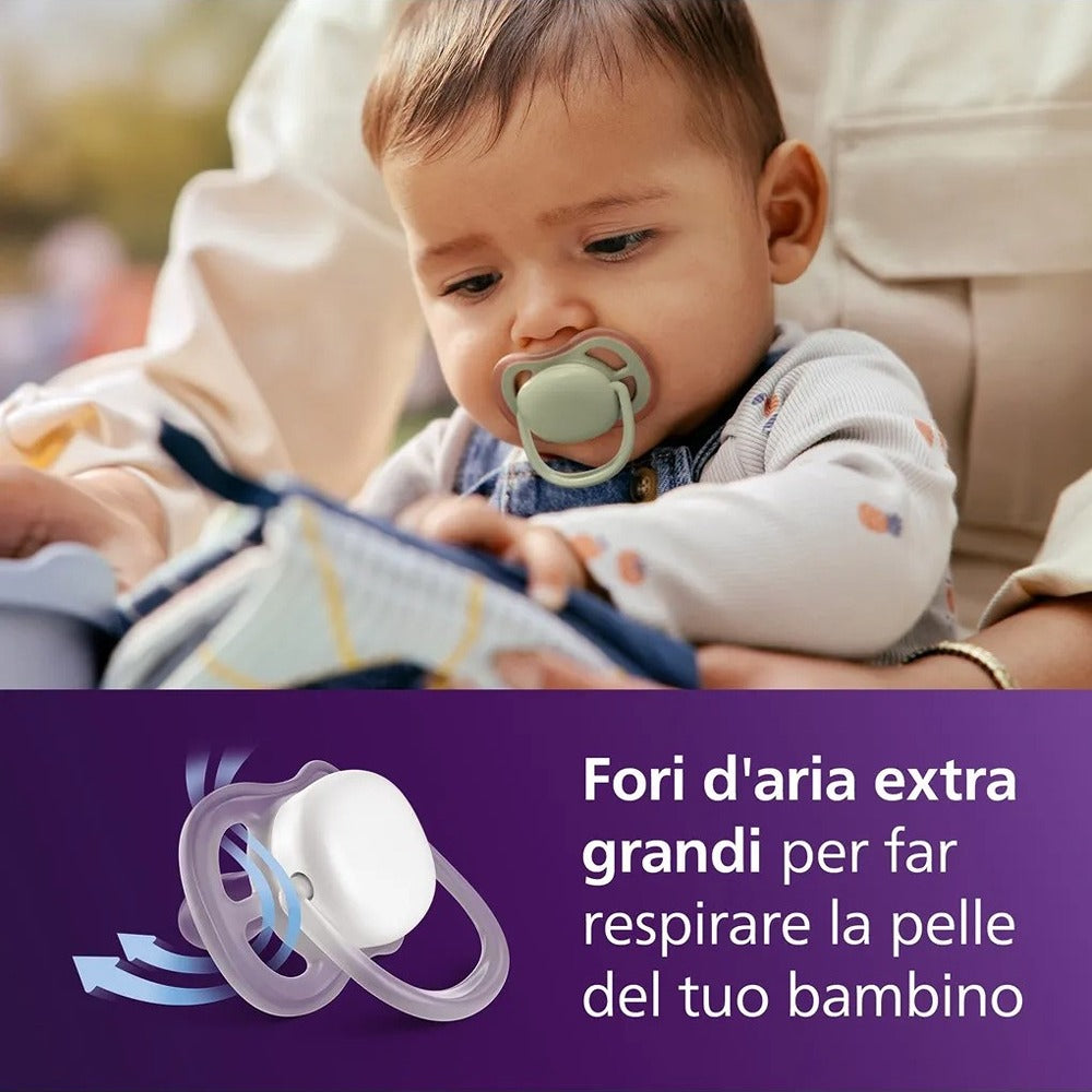 Philips Avent Ultra Air Day & Night Succhietti Ortodontici Verde E Foglia 6-18 Mesi 2 Pezzi