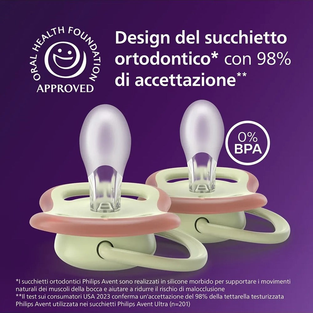 Philips Avent Ultra Air Day & Night Succhietti Ortodontici Verde E Foglia 6-18 Mesi 2 Pezzi
