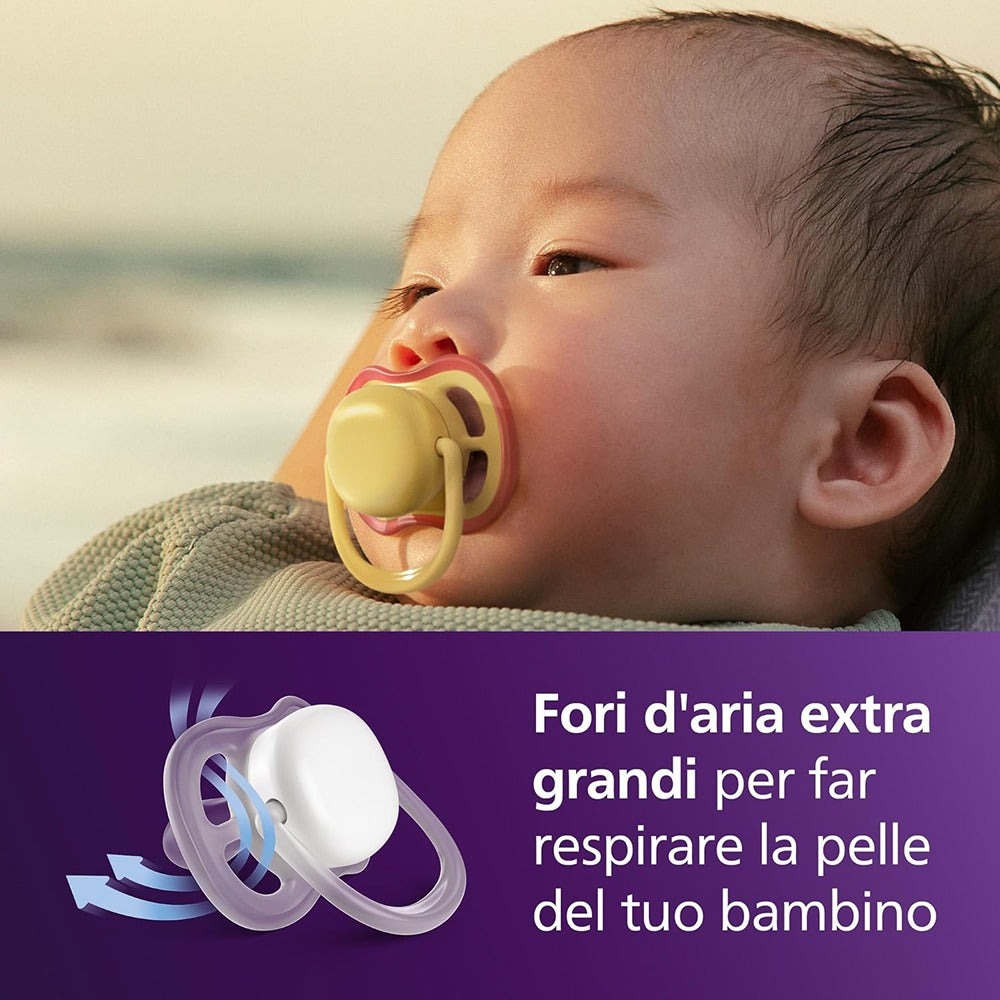 Philips Avent Ultra Air Succhietti Ortodontici Giallo E Viola 0-6 Mesi 2 Pezzi