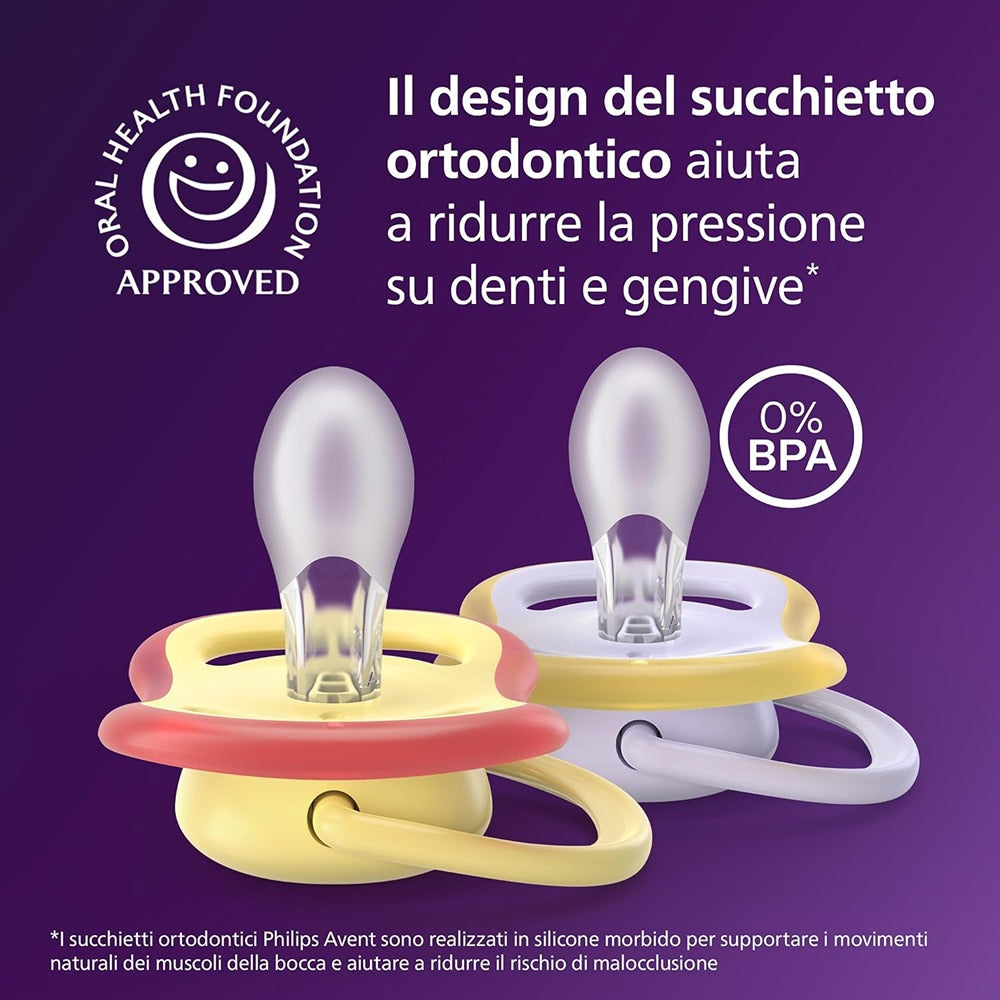 Philips Avent Ultra Air Succhietti Ortodontici Giallo E Viola 0-6 Mesi 2 Pezzi