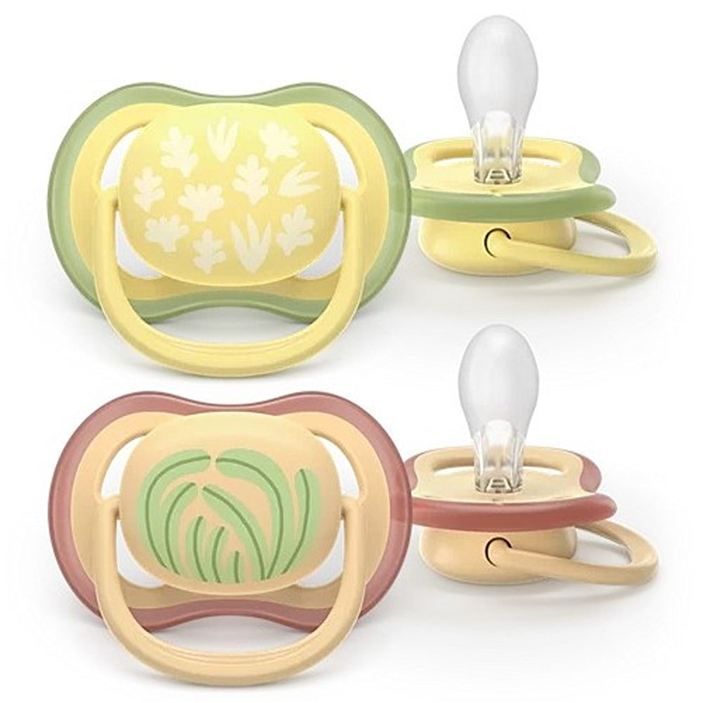 Philips Avent Ultra Air Colors Of Nature Succhietti Ortodontici Giallo E Arancione Con Foglie 0-6 Mesi 2 Pezzi