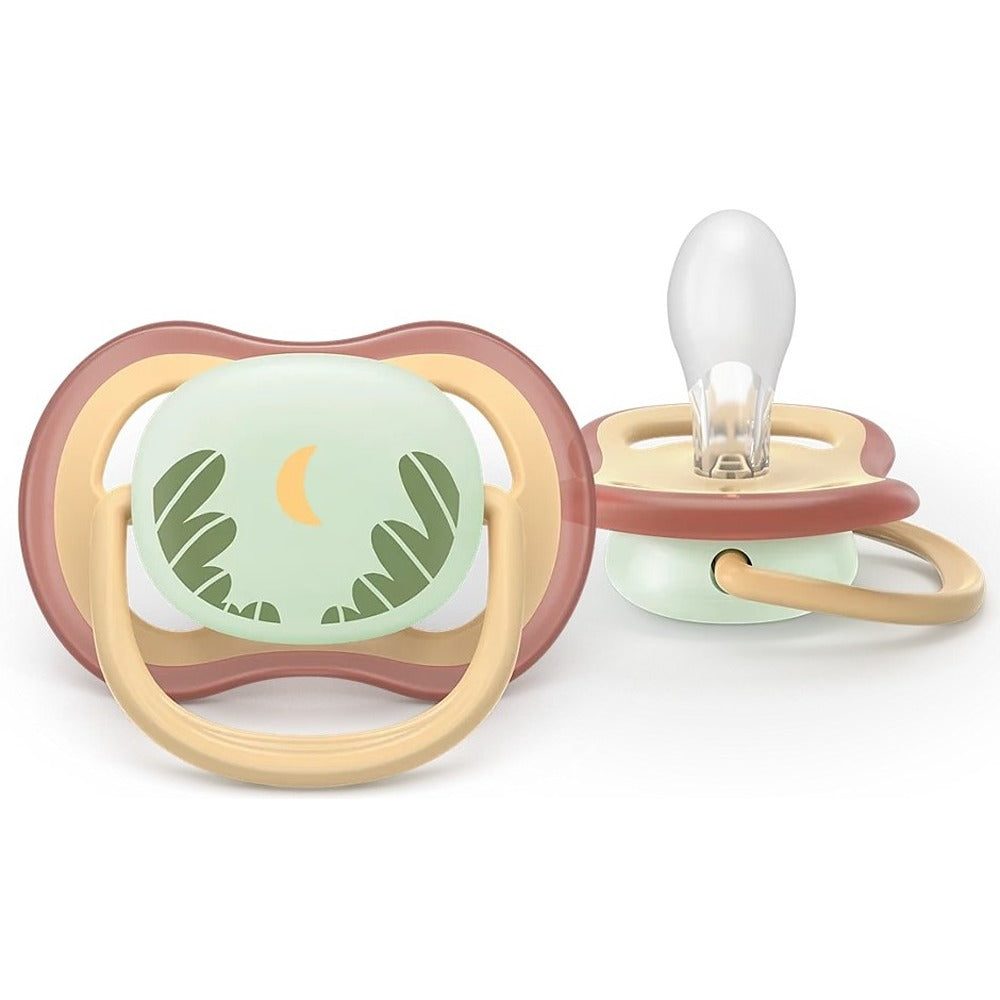 Philips Avent Ultra Air Day & Night Succhietti Ortodontici Giallo E Verde Con Luna 0-6 Mesi 2 Pezzi