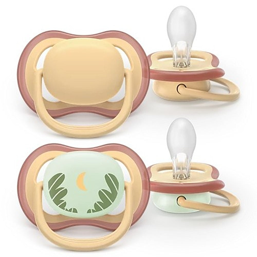 Philips Avent Ultra Air Day & Night Succhietti Ortodontici Giallo E Verde Con Luna 0-6 Mesi 2 Pezzi