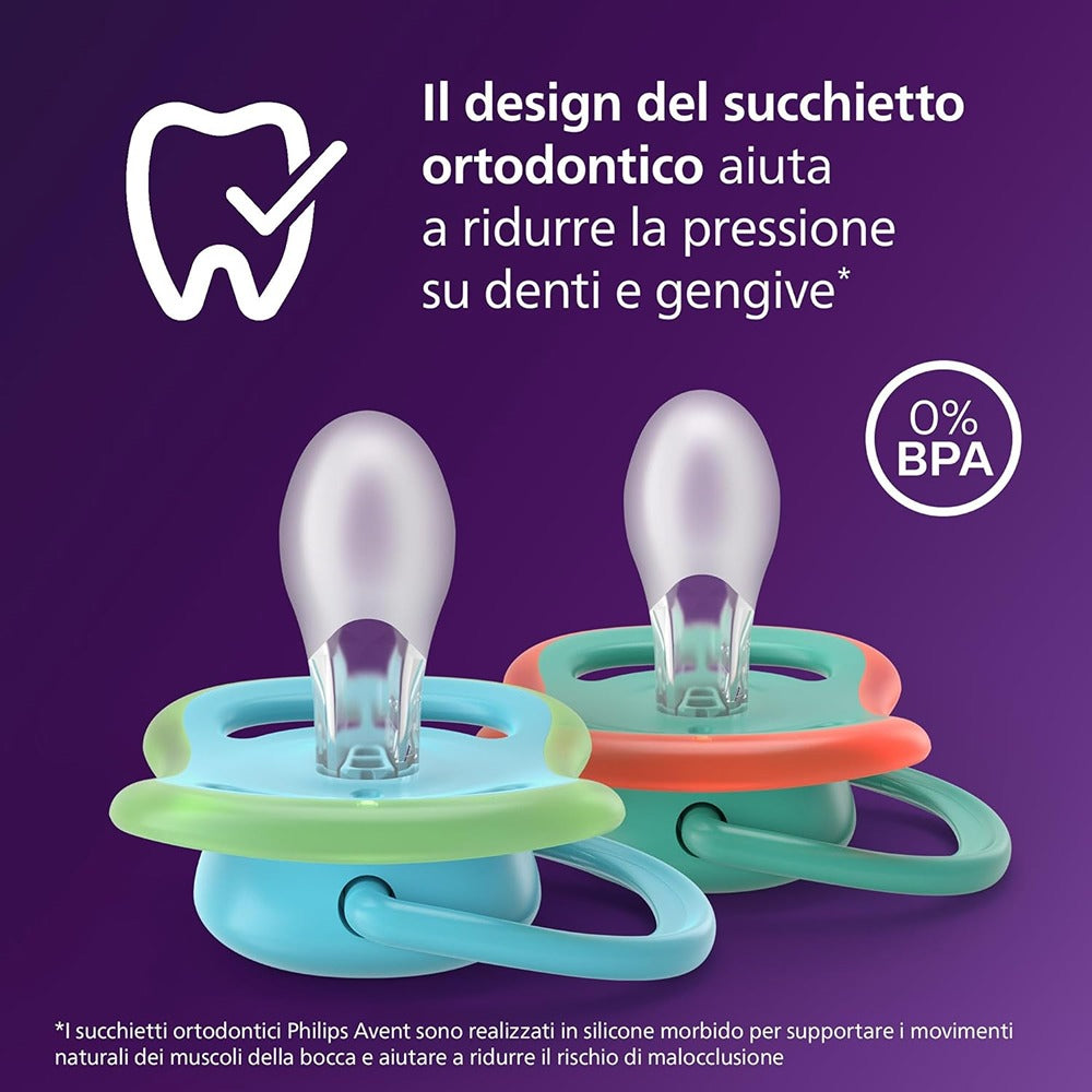 Philips Avent Ultra Air Succhietti Ortodontici Blu E Verde 6-18 Mesi 2 Pezzi