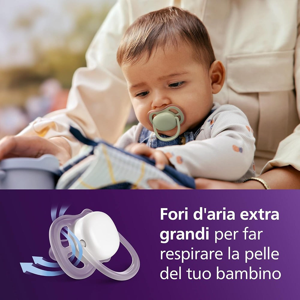 Philips Avent Ultra Air Colors Of Nature Succhietti Ortodontici Verde E Marrone Con Foglia 6-18 Mesi 2 Pezzi