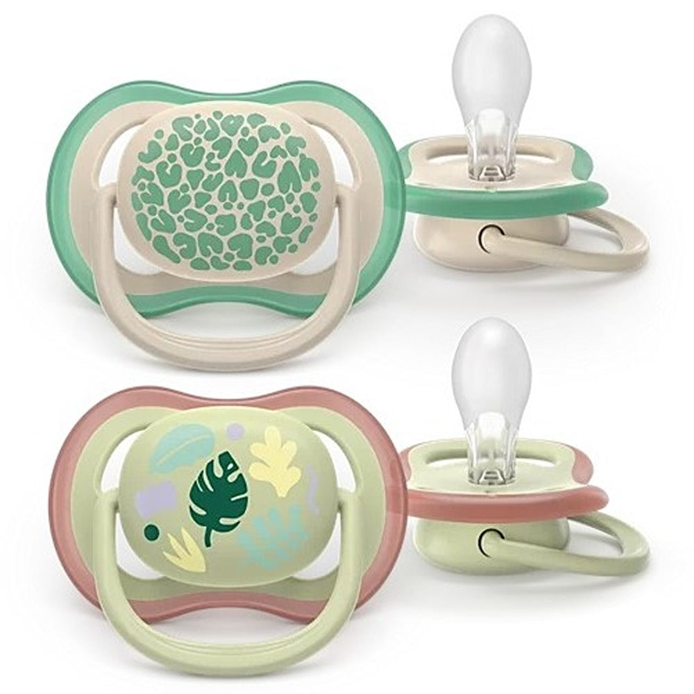 Philips Avent Ultra Air Colors Of Nature Succhietti Ortodontici Verde E Marrone Con Foglia 6-18 Mesi 2 Pezzi