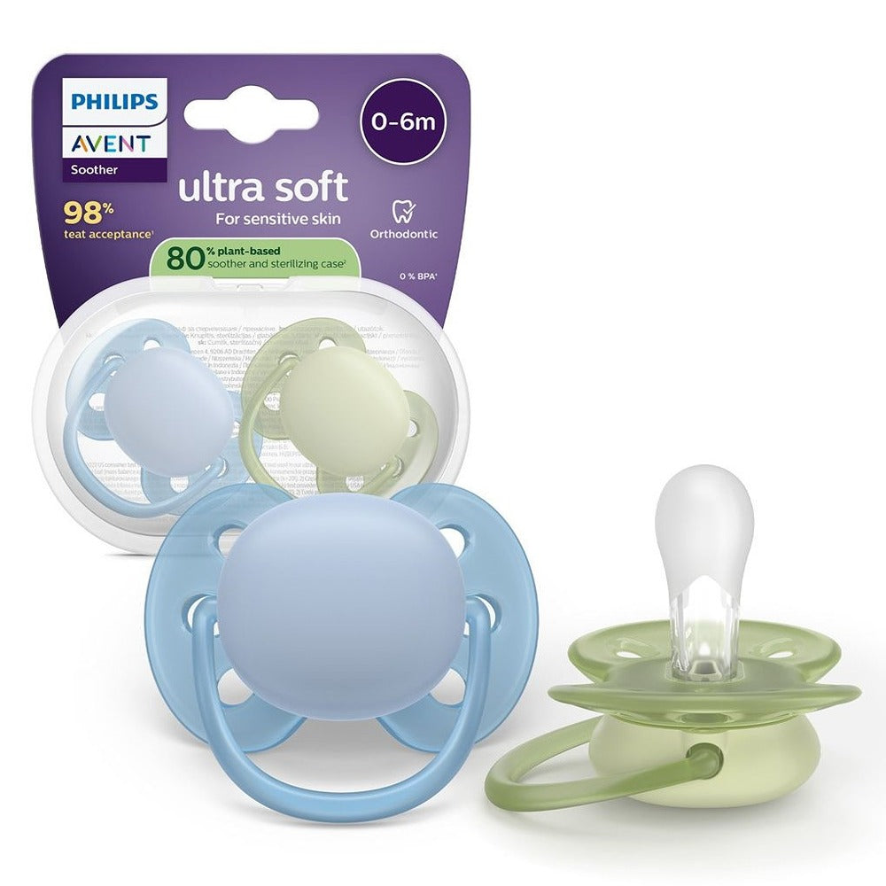 Philips Avent Ultra Soft Succhietti Ortodontici Blu E Verde 0-6 Mesi 2 Pezzi