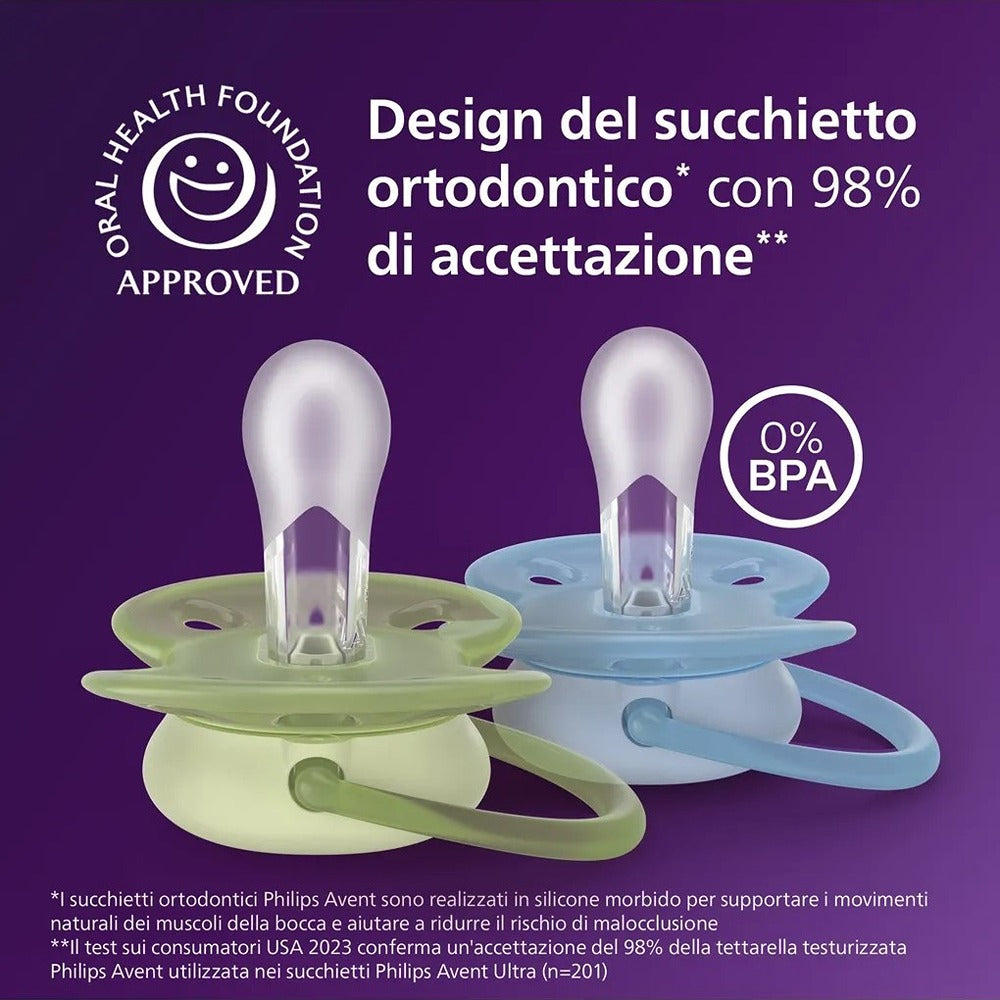 Philips Avent Ultra Soft Succhietti Ortodontici Blu E Verde 0-6 Mesi 2 Pezzi