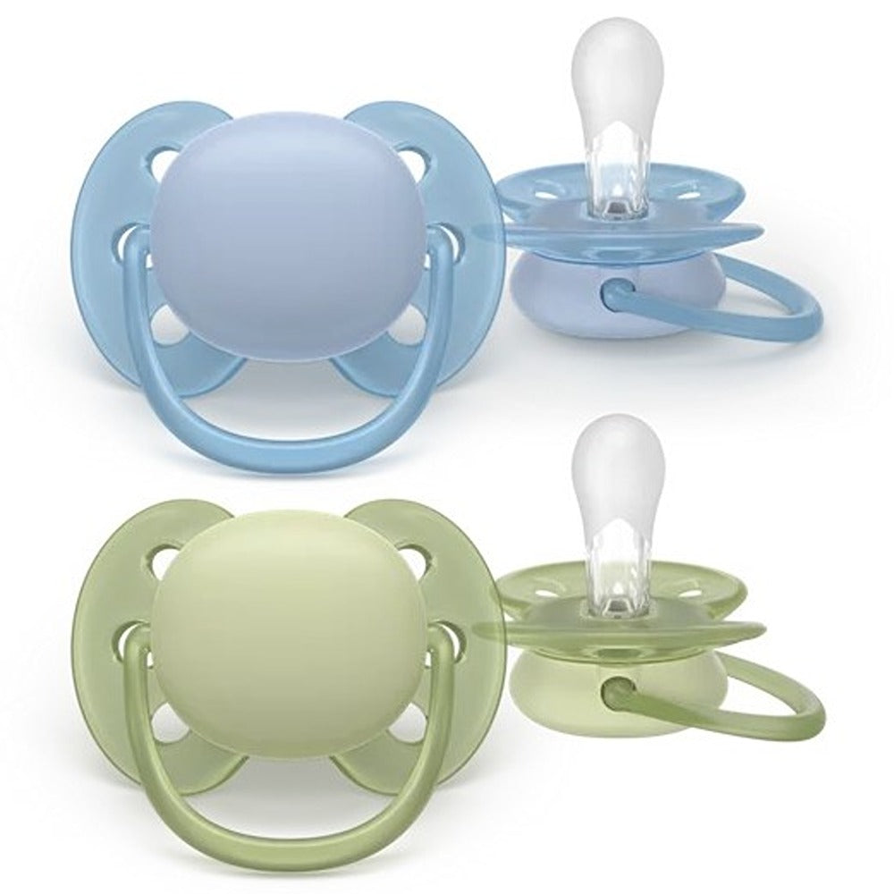 Philips Avent Ultra Soft Succhietti Ortodontici Blu E Verde 0-6 Mesi 2 Pezzi