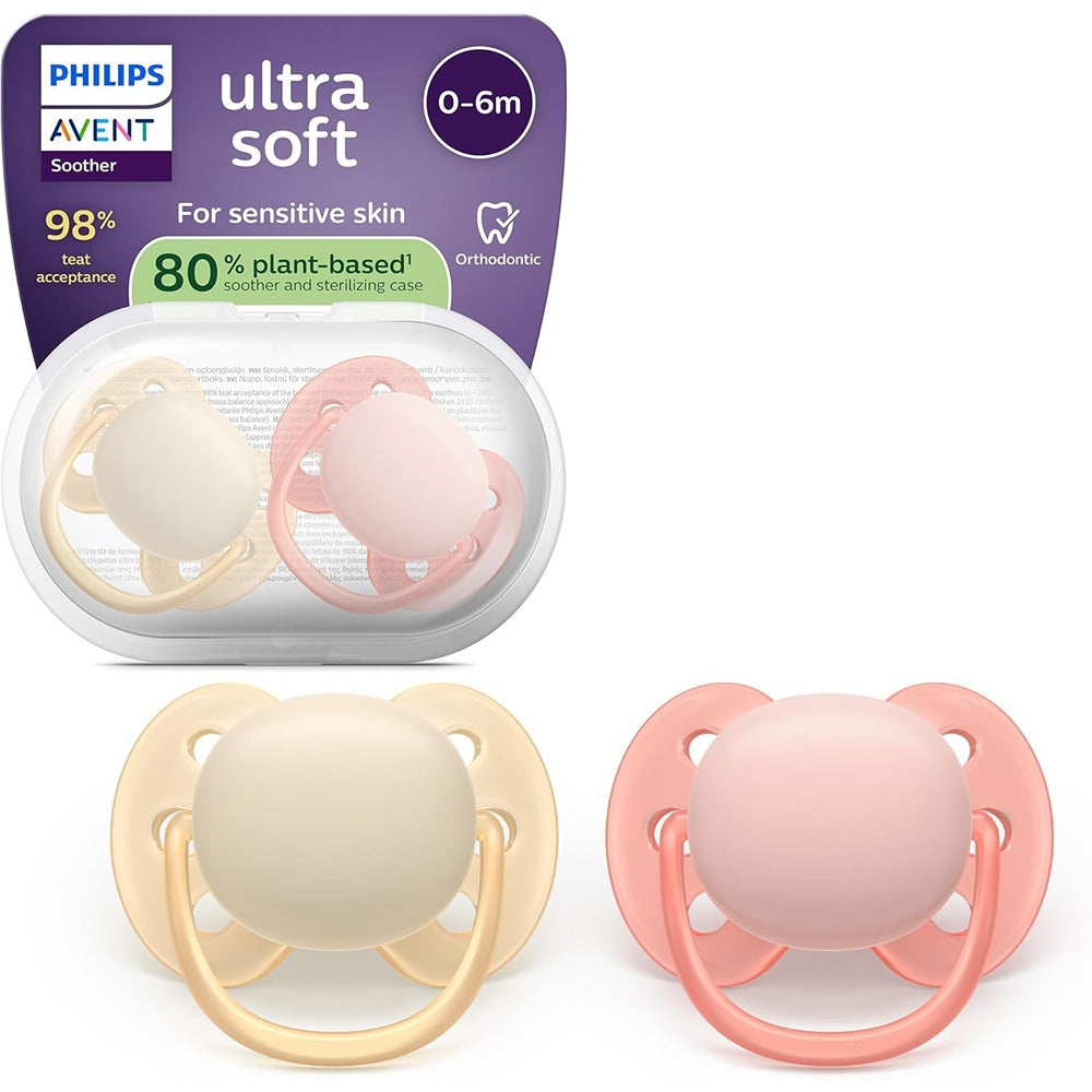 Philips Avent Ultra Soft Succhietti Ortodontici Crema E Rosa 0-6 Mesi 2 Pezzi