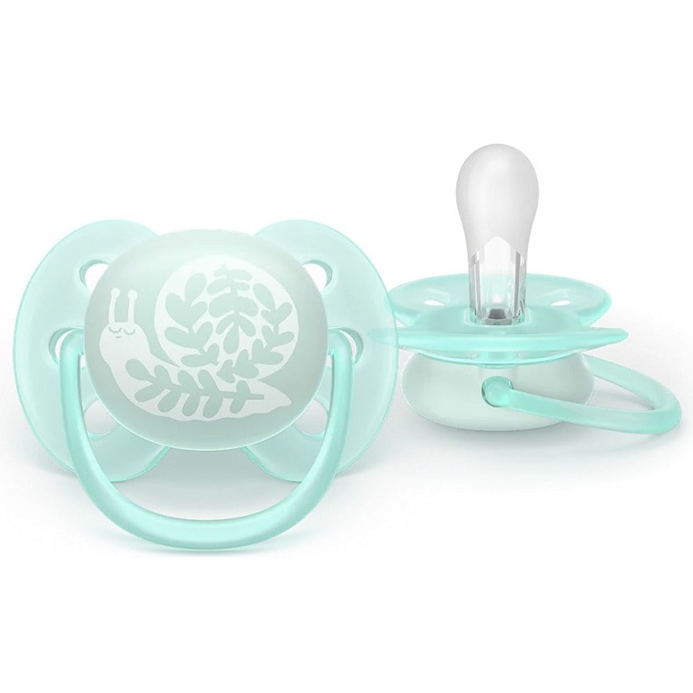 Philips Avent Ultra Soft Succhietti Ortodontici Crema E Azzurro Con Decorazioni 0-6 Mesi 2 Pezzi