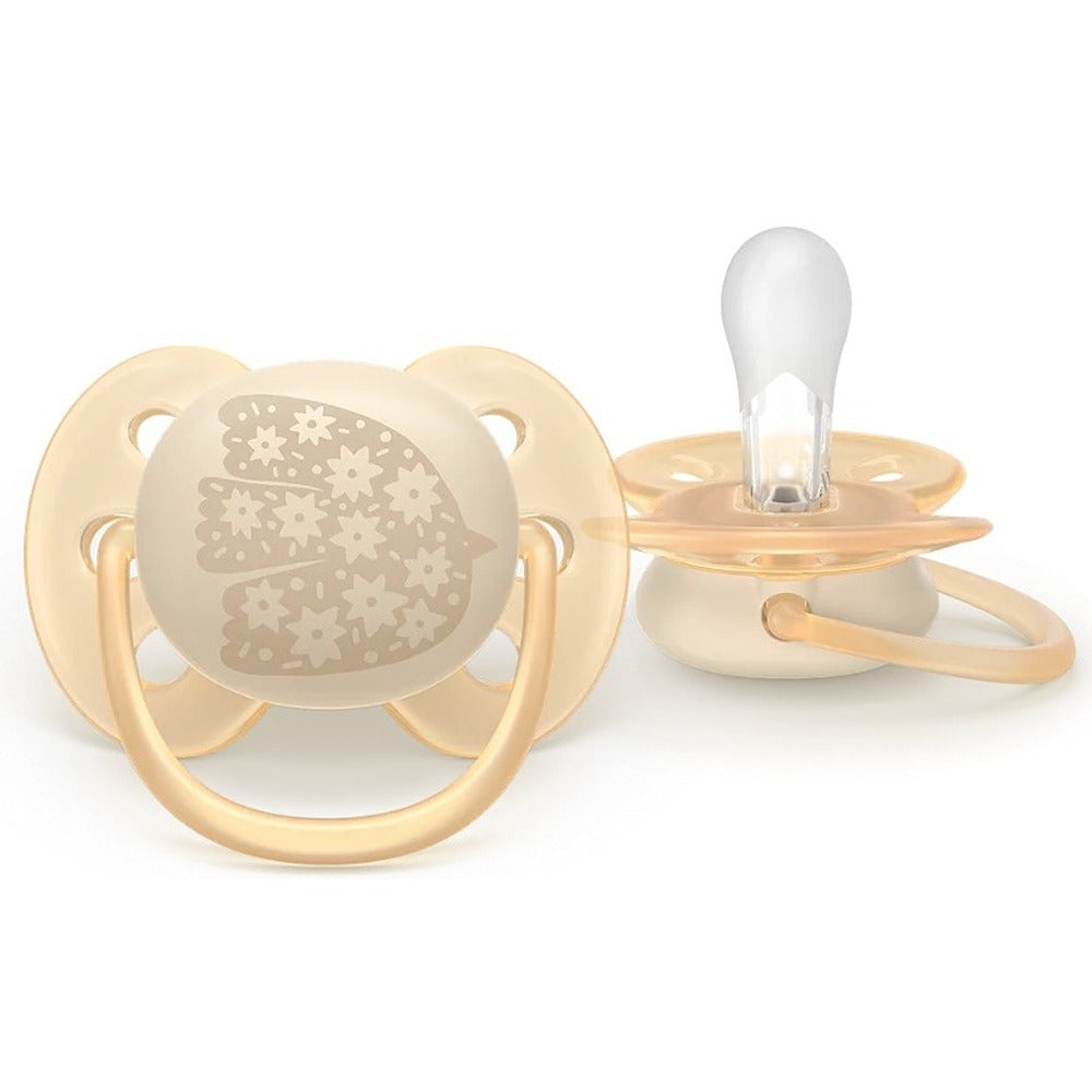 Philips Avent Ultra Soft Succhietti Ortodontici Crema E Azzurro Con Decorazioni 0-6 Mesi 2 Pezzi