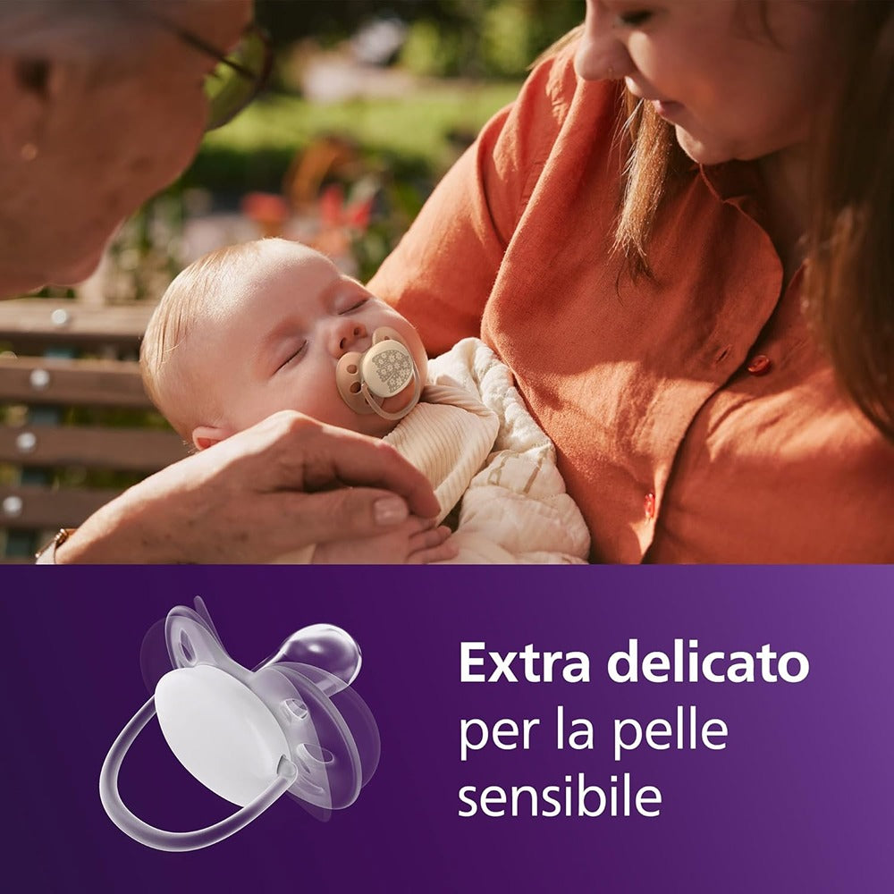 Philips Avent Ultra Soft Succhietti Ortodontici Crema E Azzurro Con Decorazioni 0-6 Mesi 2 Pezzi