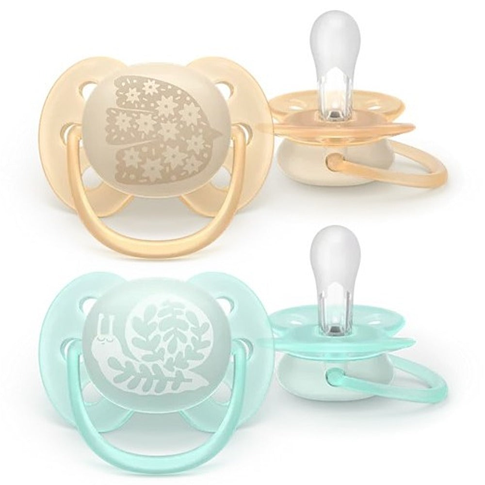 Philips Avent Ultra Soft Succhietti Ortodontici Crema E Azzurro Con Decorazioni 0-6 Mesi 2 Pezzi