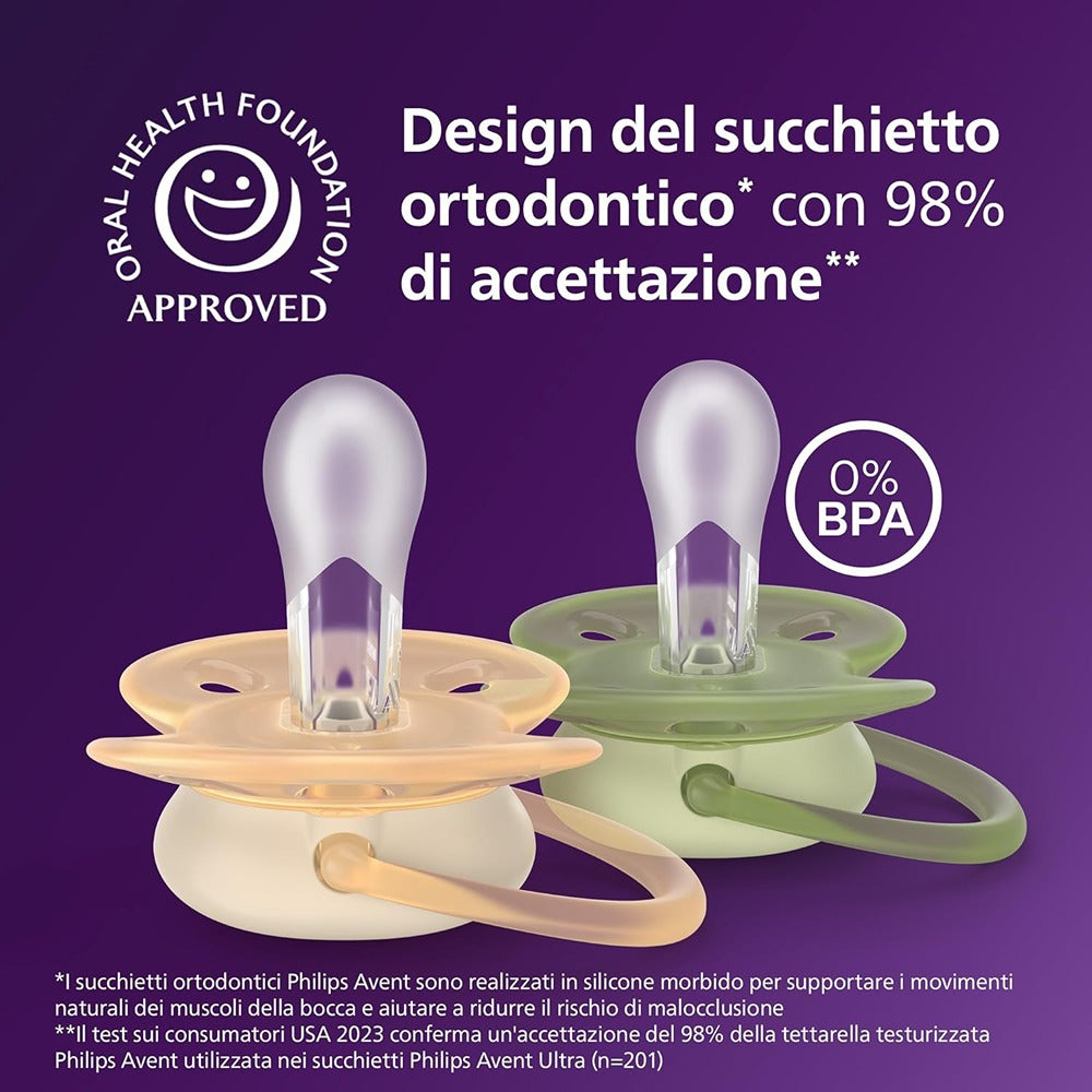 Philips Avent Ultra Soft Succhietti Ortodontici Crema E Azzurro 0-6 Mesi 2 Pezzi