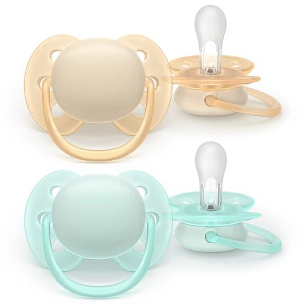 Philips Avent Ultra Soft Succhietti Ortodontici Crema E Azzurro 0-6 Mesi 2 Pezzi