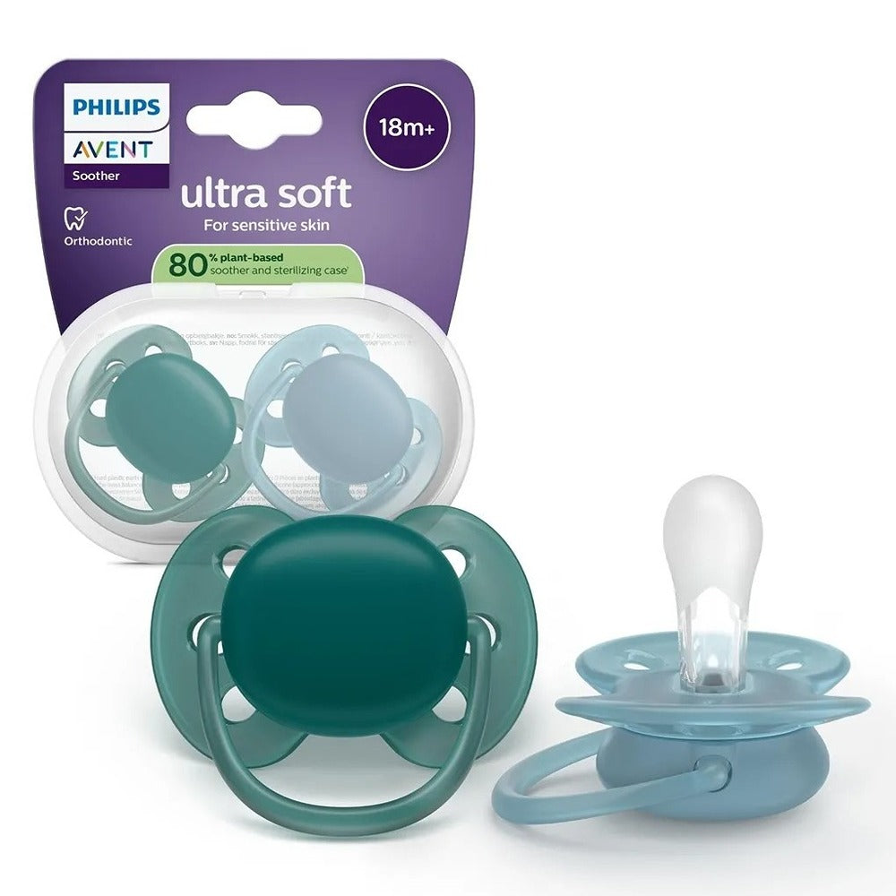 Philips Avent Ultra Soft Succhietti Ortodontici Blu E Verde 18+ Mesi 2 Pezzi