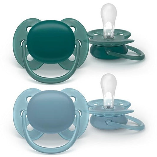 Philips Avent Ultra Soft Succhietti Ortodontici Blu E Verde 18+ Mesi 2 Pezzi