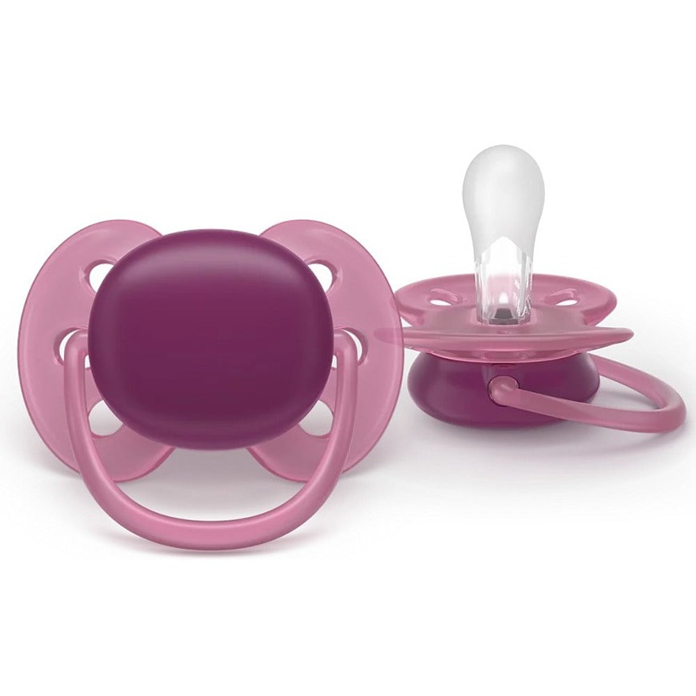 Philips Avent Ultra Soft Succhietti Ortodontici Viola E Arancione 18+ Mesi 2 Pezzi