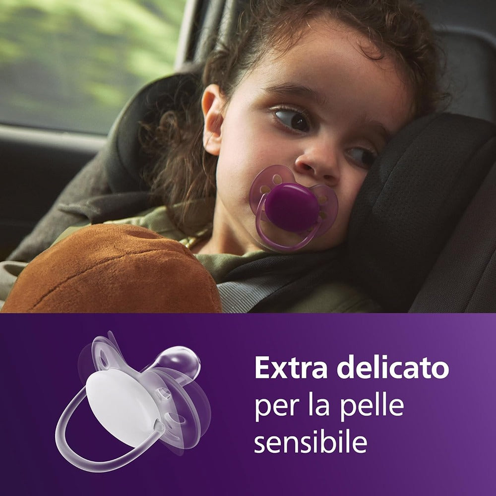 Philips Avent Ultra Soft Succhietti Ortodontici Viola E Arancione 18+ Mesi 2 Pezzi
