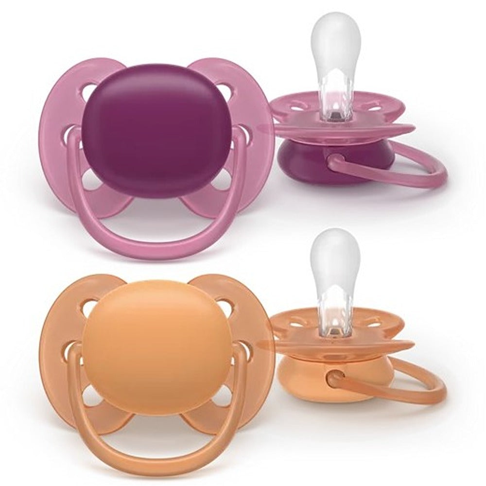 Philips Avent Ultra Soft Succhietti Ortodontici Viola E Arancione 18+ Mesi 2 Pezzi