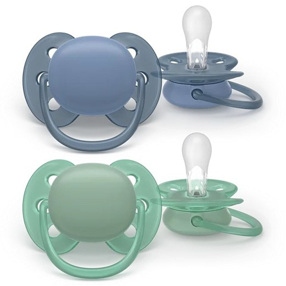 Philips Avent Ultra Soft Succhietti Ortodontici Blu E Verde 6-18 Mesi 2 Pezzi