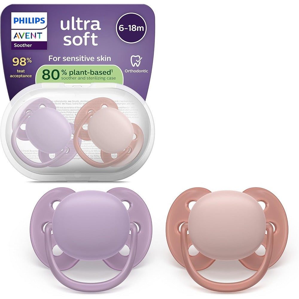 Philips Avent Ultra Soft Succhietti Ortodontici Viola E Rosso 6-18 Mesi 2 Pezzi