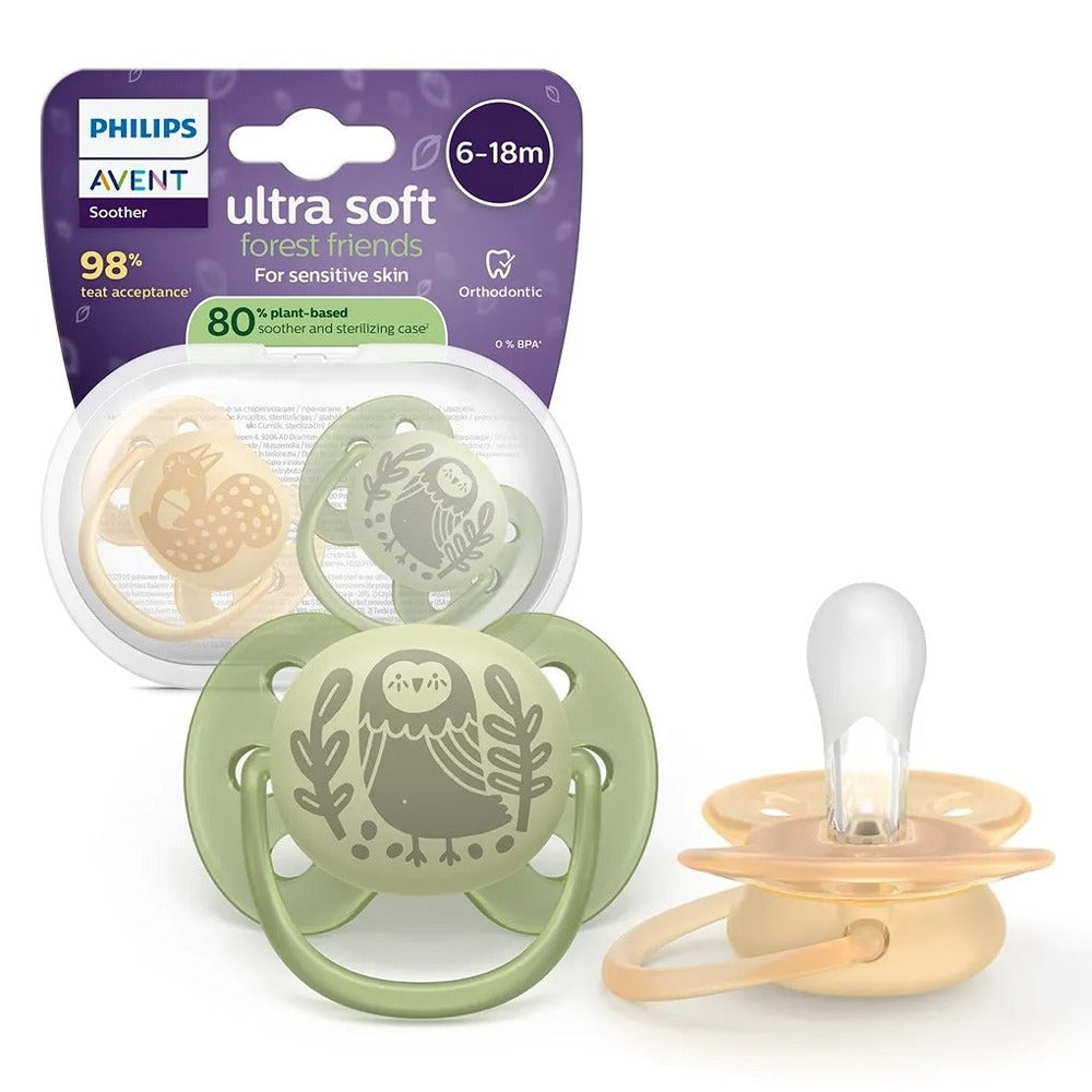 Philips Avent Ultra Soft Succhietti Ortodontici Crema E Verde Con Decorazioni 6-18 Mesi 2 Pezzi
