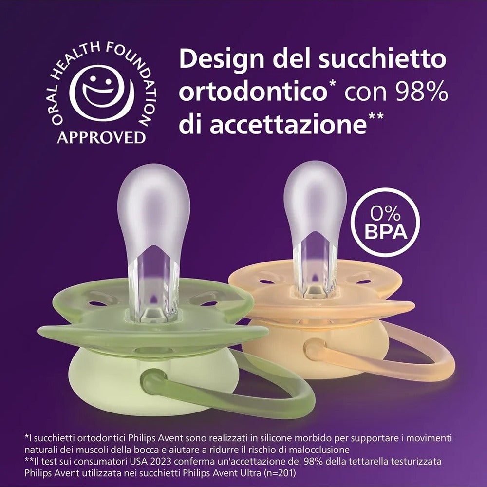 Philips Avent Ultra Soft Succhietti Ortodontici Crema E Verde Con Decorazioni 6-18 Mesi 2 Pezzi