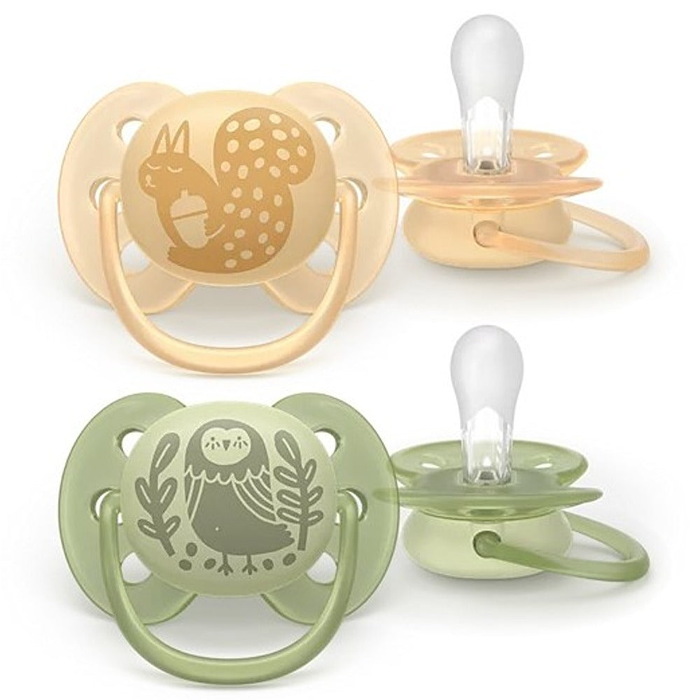 Philips Avent Ultra Soft Succhietti Ortodontici Crema E Verde Con Decorazioni 6-18 Mesi 2 Pezzi