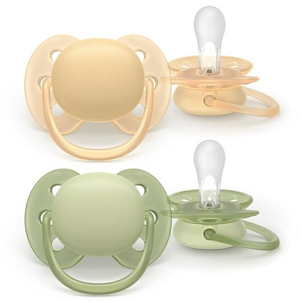 Philips Avent Ultra Soft Succhietti Ortodontici Crema E Verde 6-18 Mesi 2 Pezzi