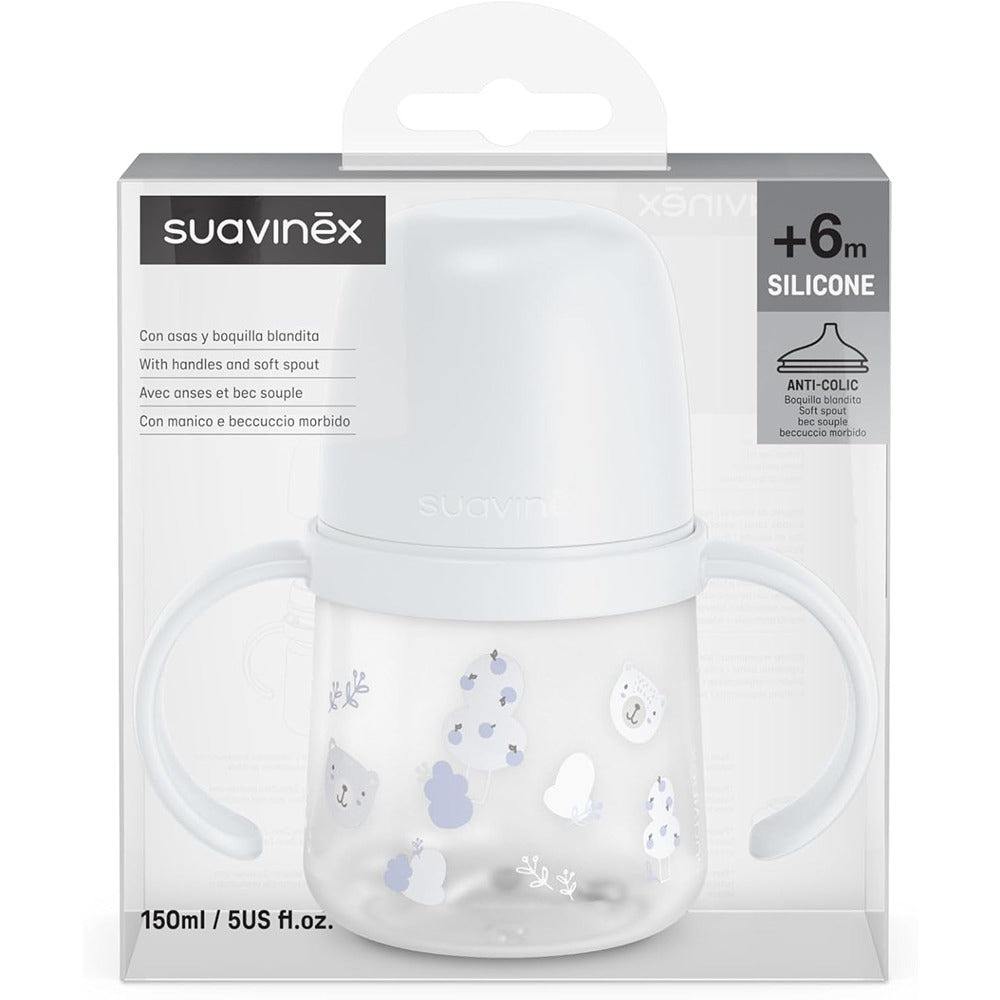 Suavinex Wild & Free Biberon Antigoccia Con Manici E Beccucio In Silicone 150 ml Azzurro 6+ Mesi