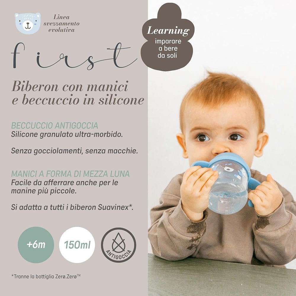 Suavinex Wild & Free Biberon Antigoccia Con Manici E Beccucio In Silicone 150 ml Rosa 6+ Mesi