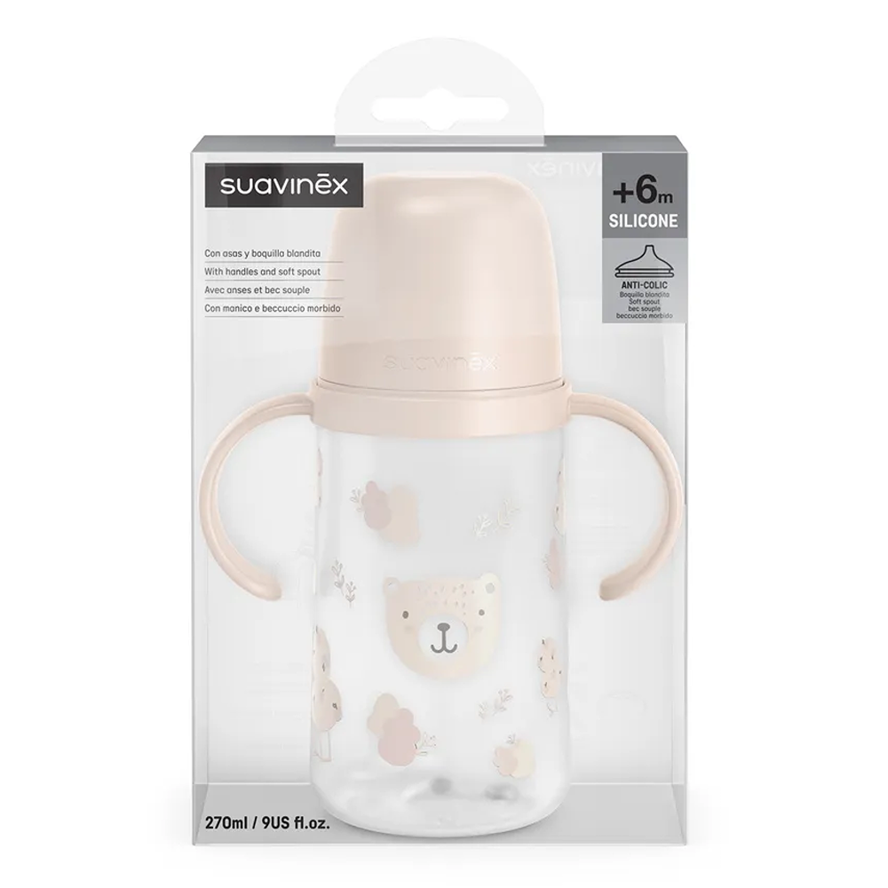 Suavinex Wild & Free Biberon Antigoccia Con Manici E Beccucio In Silicone 270 ml Rosa 6+ Mesi