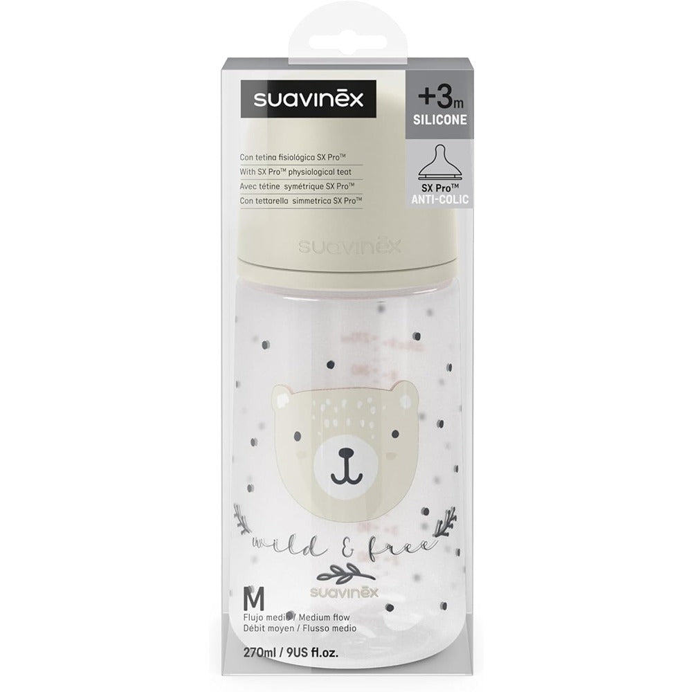 Suavinex Wild & Free Biberon PP Tettarella In Silicone Sx Pro Flusso Medio 270 ml Neutro 3+ Mesi