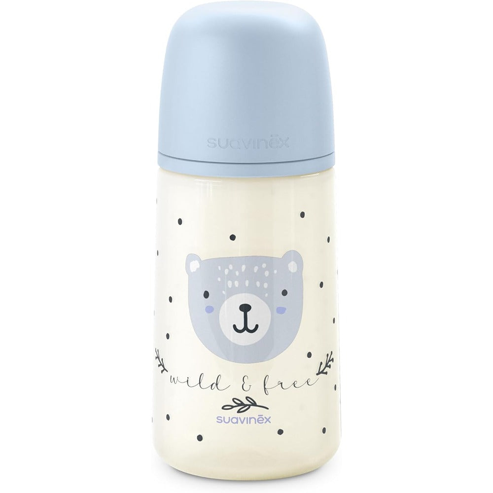 Suavinex Wild & Free Biberon PP Tettarella In Silicone Sx Pro Flusso Medio 270 ml Azzurro 3+ Mesi