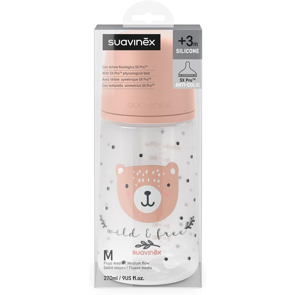Suavinex Wild & Free Biberon PP Tettarella In Silicone Sx Pro Flusso Medio 270 ml Rosa 3+ Mesi
