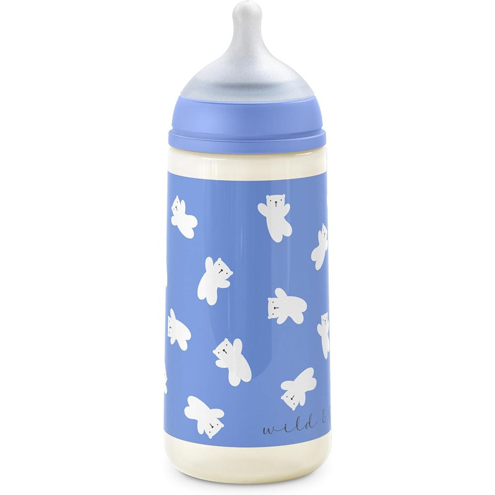 Suavinex Wild & Free Biberon PP Tettarella In Silicone Sx Pro Flusso Denso 360 ml Blu 6+ Mesi