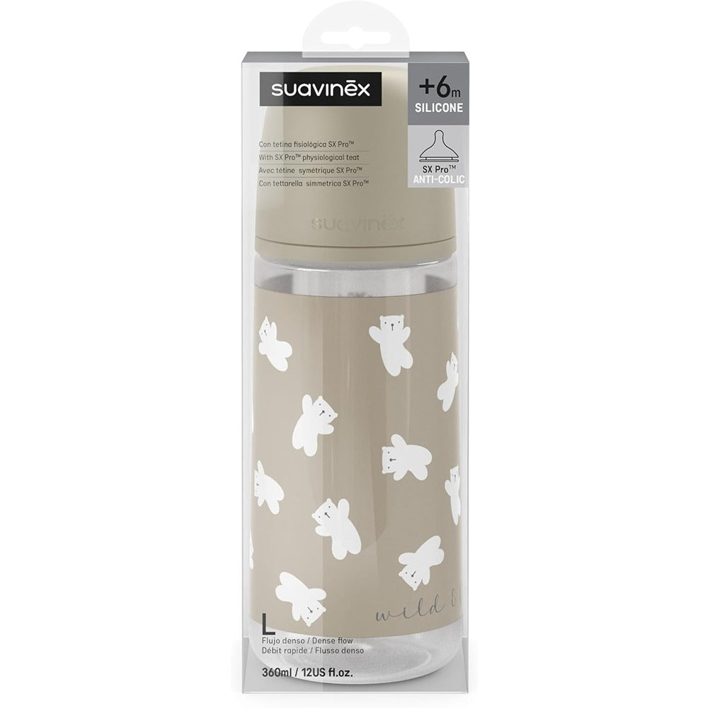 Suavinex Wild & Free Biberon PP Tettarella In Silicone Sx Pro Flusso Denso 360 ml Neutro 6+ Mesi