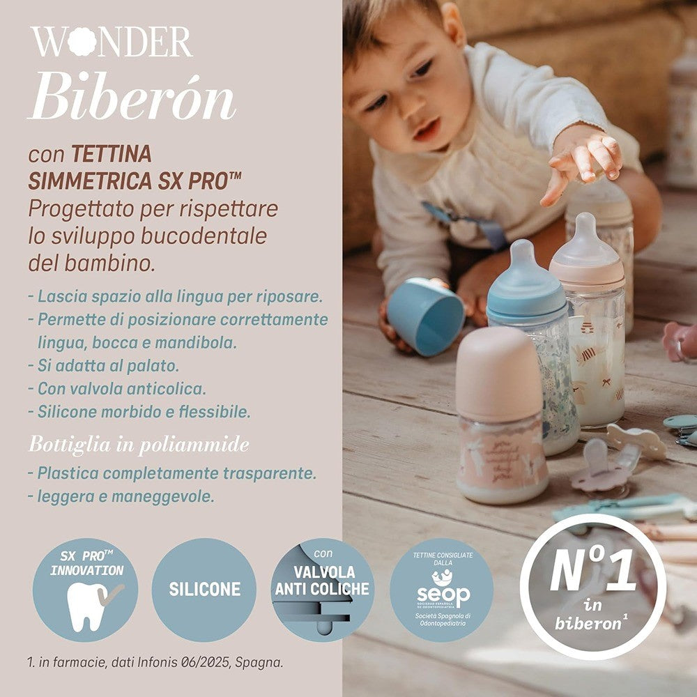 Suavinex wonderland Liberty Biberon Tettarella In Silicone Flusso Lento Azzurro 150 ml 0+ Mesi