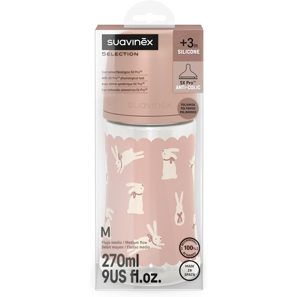 Suavinex wonderland Biberon Tettarella In Silicone Sx Pro Flusso Medio Coniglio Rosa 270 ml 3+ Mesi
