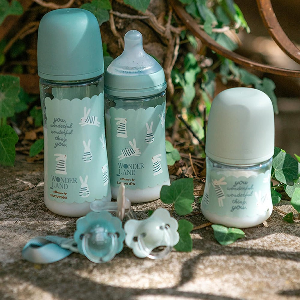 Suavinex wonderland Biberon Tettarella In Silicone Sx Pro Flusso Medio Coniglio Verde 270 ml 3+ Mesi