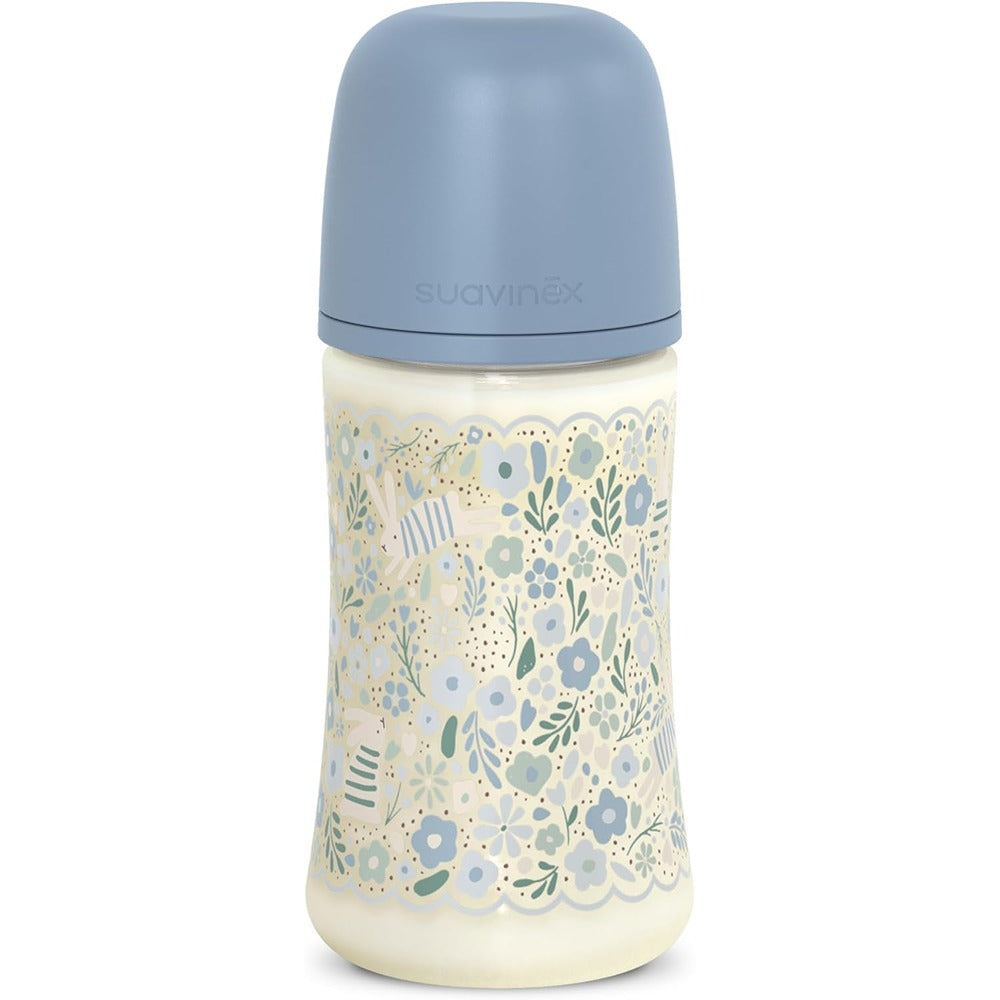Suavinex wonderland Liberty Biberon Tettarella In Silicone Flusso Medio Azzurro 270 ml 3+ Mesi