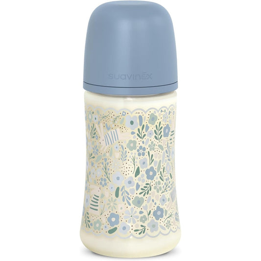 Suavinex wonderland Liberty Biberon Tettarella In Silicone Flusso Medio Azzurro 270 ml 3+ Mesi