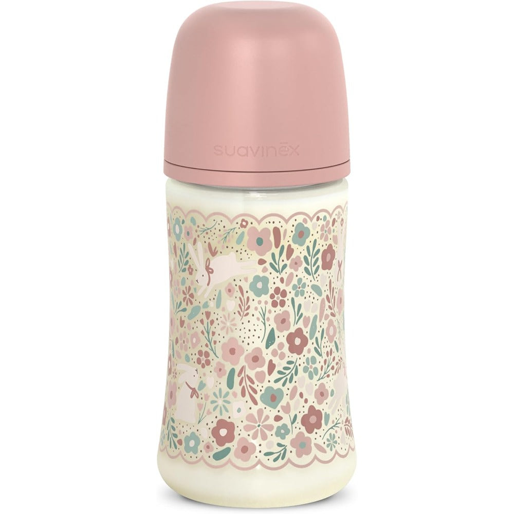 Suavinex wonderland Liberty Biberon Tettarella In Silicone Flusso Medio Rosa 270 ml 3+ Mesi