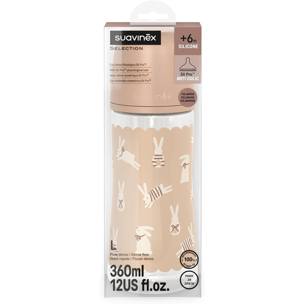 Suavinex wonderland Biberon Tettarella In Silicone Flusso Denso Coniglio Neutro 360 ml 6+ Mesi