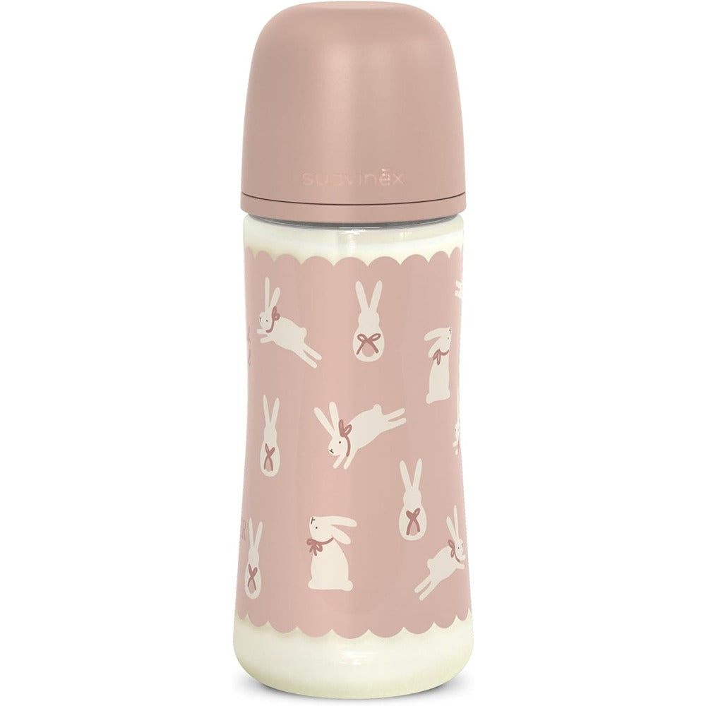 Suavinex wonderland Biberon Tettarella In Silicone Flusso Denso Coniglio Rosa 360 ml 6+ Mesi