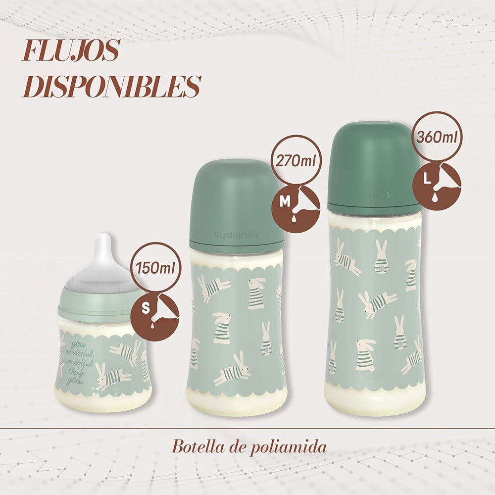 Suavinex wonderland Biberon Tettarella In Silicone Flusso Denso Coniglio Neutro 360 ml 6+ Mesi
